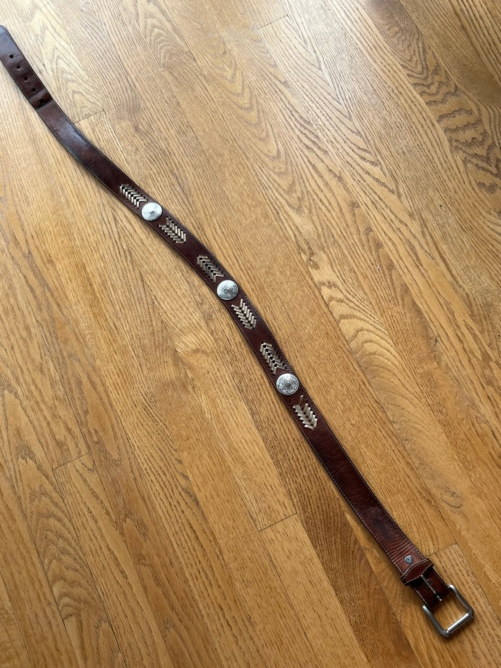 Vintage Western Brown Leather Belt with Silver Coin Accent - Picture 4 of 4